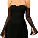 Parthea Womens Sexy Dress Sequin Sparkly Glitter Dress Off Shoulder Long Sleeve Party Club Going Out Mini Dresses (0-2, Solid Black)