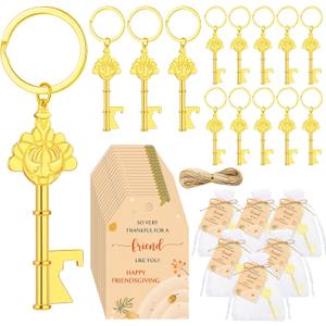 24 Sets Happy Friendsgiving Gifts Thanksgiving Gold Turkey Keychain Fall Bottle Opener Beer Beverage Can Friendsgiving Party Favor for Guest Autumn Party Souvenir