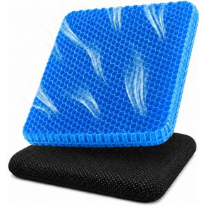 SSIITT Gel Seat Cushion for Long Sitting – Double-Layer Honeycomb Cooling Chair Pad, Thick Supportive Gel Cushion with Breathable Non-Slip Cover for Office Chair, Car, Wheelchair & Long Sitting（Blue）