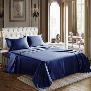 CozyLux Satin Sheets Twin Size - 3 Piece Navy Blue Bed Sheet Set with Silky Microfiber, 1 Deep Pocket Fitted Sheet, 1 Flat Sheet, and 1 Pillowcase - Smooth and Soft (Twin, Navy Blue)