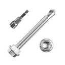 (100Pcs) #102" Hex Washer Head Self Drilling Screws, 410 Stainless Steel Metal SheetScrewsTEK Screws, Sheet Metal Self Tapping Screws (#10x2", Silver)