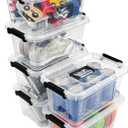 EOENVIVS Plastic Storage Bins with Lids 6 Pack Storage Organizer, 7 Quart Stackable Storage Bins with Buckle Lids and Handle easy for Home Office Pantry Organization, Clear (Black)