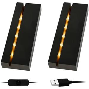 4.33" Rectangle Wooden Led Lights Display Base, Black Wooden Rectangle Light Base Warm Light Display Base with USB Cable for Glass Art Christmas Birthday Gifts (2Pcs)
