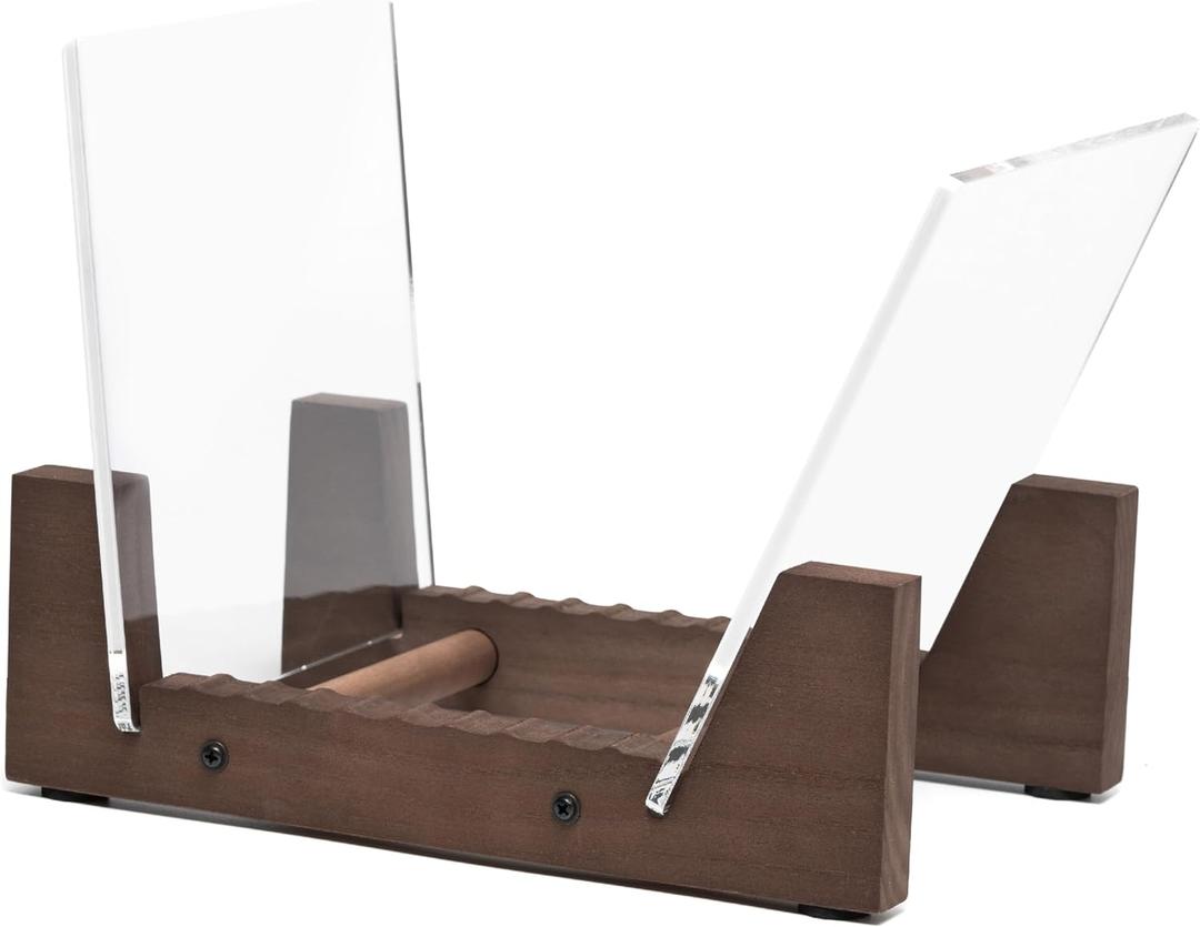 KAIU Vinyl Record Storage Holder - Stacks up to 30 Albums, 7 or 12 inch - Solid Wood Stand with Clear Acrylic Ends - Display Your Singles and LPs in This Modern Portable Rack Unit (Mini-Walnut)