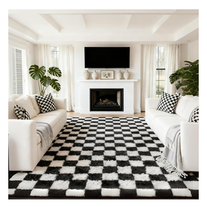 Andency 8x10 Ft Black and White Area Rug for Living Room Classic Checkered Shaggy Rug Non-Slip High Pile Soft Fluffy Rug Fuzzy Carpet Bedroom Kids Toddler Room Nursery Playroom, Cute Dorm Home Decor