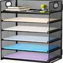 Marbrasse 6 Tier Paper Organizer Letter Tray - Mesh Desk File Organizer with Handle, Paper Sorter Organizer for Letter/A4 Office File Folder Holder - Black