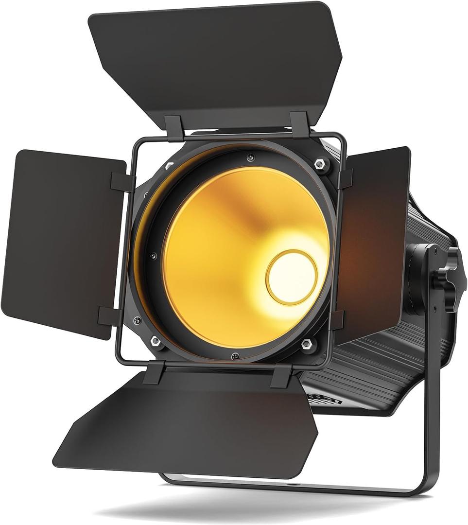 200W Stage Lights Spotlights with Barn Doors, Dual-Color Warm and Cool White COB Par Can Lights with DMX Control, DMX512 Sound Activated LED Uplights for Events Weddings Theaters Indoor Outdoor