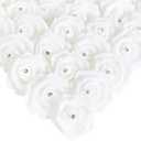 IPOPU 100PCS White Rose Artificial Flower Heads, 3in Real Looking Stemless Foam Roses Fake Flowers Bulk with Crystal for DIY Craft Wedding Bouquets Arrangements Party Home Decorations(White)
