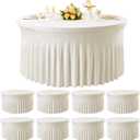 8 Pack Ivory Spandex Round Tablecloths for 60 inch Table, Wrinkle Free Stretchy 120inch Fitted 5FT Round Table Cloths Cover with Skirt for Wedding Party Dining Banquet