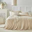 Ruffle Skirt Bedspread Set Flower Style - 30" Long Drop - Vintage Chic Ruffled Summer Bed Spreads Quilt Coverlet Boho Bedding Farmhouse Style Luxurious Rustic 3 Piece Set Queen Size Cream White