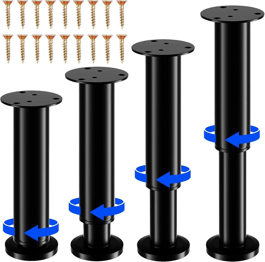 Olldag 4 PCS Adjustable Height Bed Support Legs [with Screws] 4.72-7.48 Inch for Bed Frame/Bed Center Slat, Heavy Duty Furniture Replacement Legs for Sofa/Cabinet/Couch/Dresser/Table (Black)