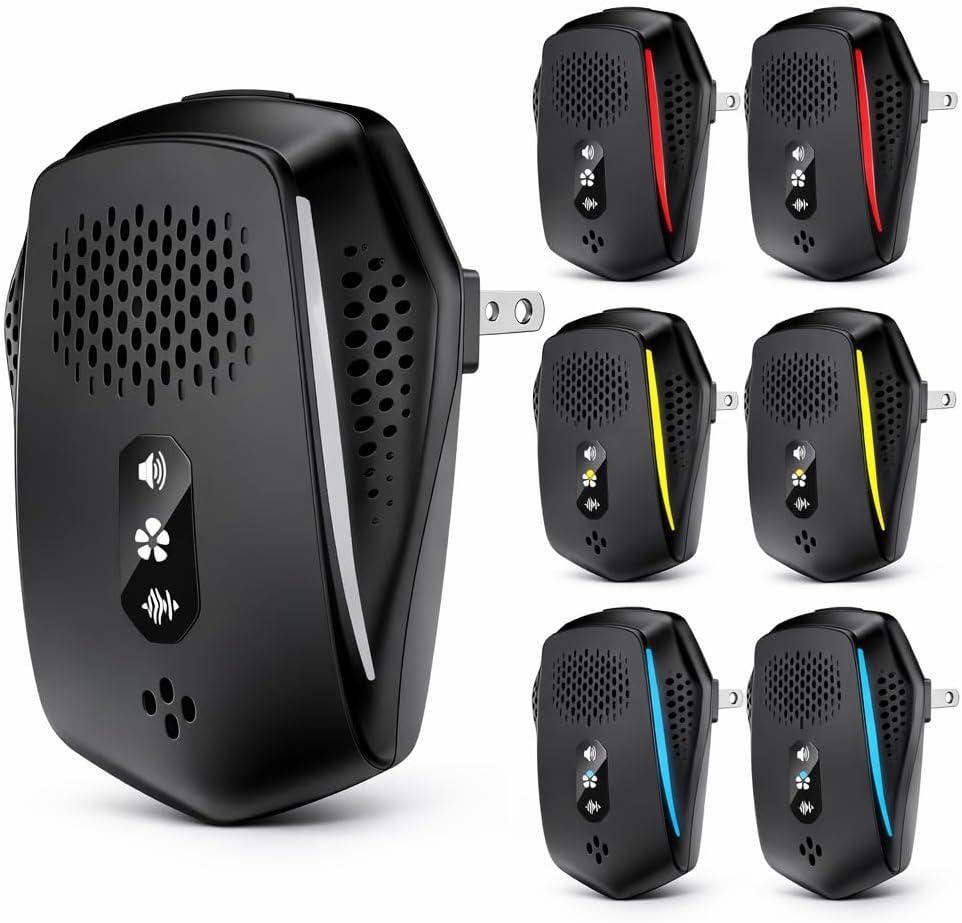 (2026 Upgraded) Ultrasonic Rodent & Pest Indoor Repeller - Stronger Driving Force, Repellent for Mouse, Mice, Rats, Roaches, Ants, Spiders, Home Plug-in Control Device, 3 Mode Switching (6 Pack) (Black)