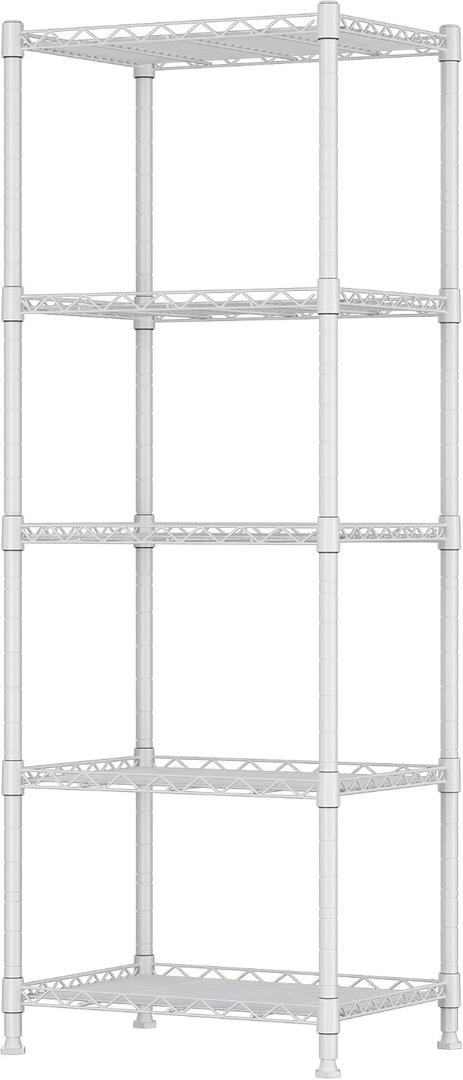 REGILLER 5-Wire Shelving Metal Storage Rack Adjustable Shelves,Standing Storage Shelf Units for Laundry Bathroom Kitchen Pantry Closet(White,11.8" D x 16.6" W x 53.5" H)