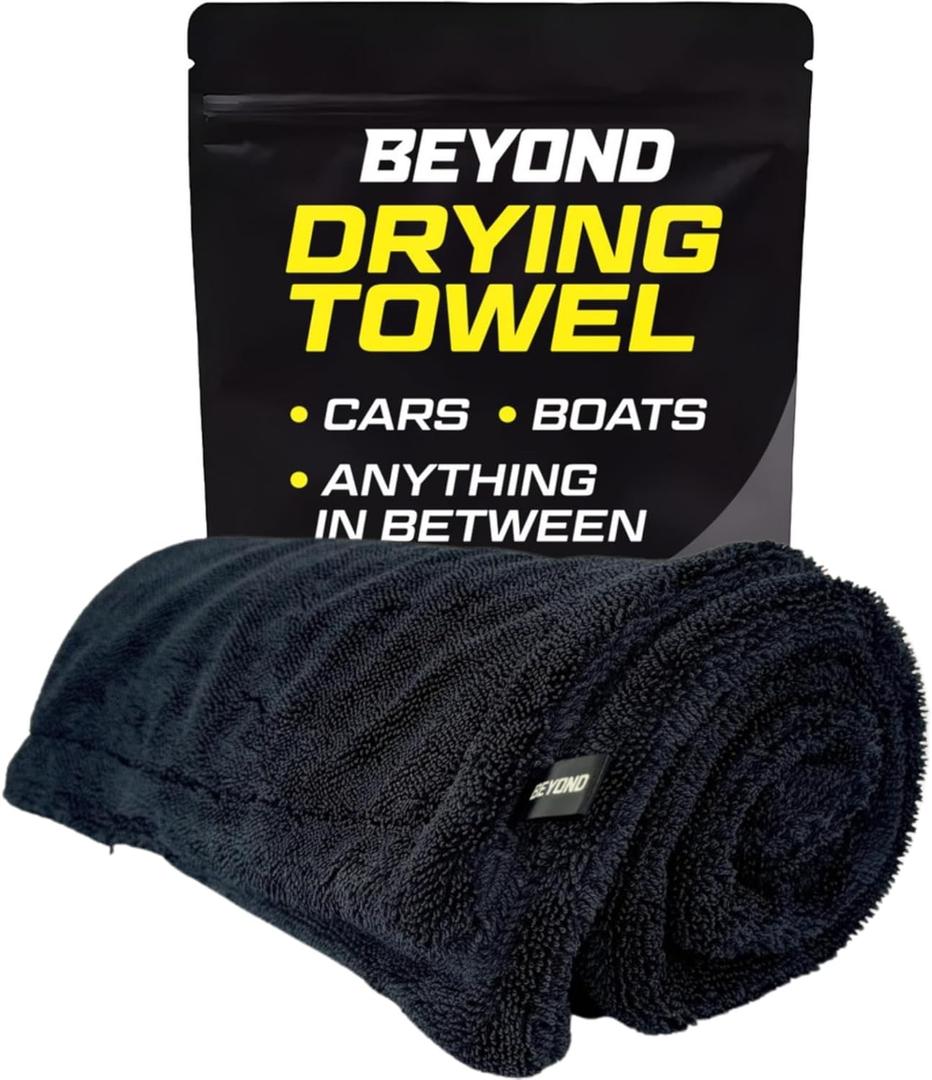 Beyond Drying Towel - Super Absorbent Large Premium Microfiber Detailing Towel for Cars and Boats - Twisted Loop Microfiber Technology - One-Pass Scratch and Streak Free - 24' x 36' Black (1-Pack)