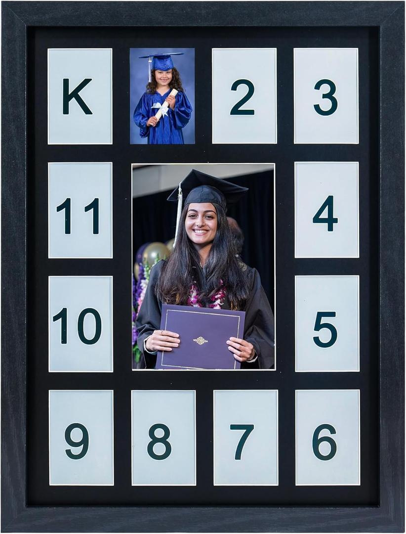 Hodeframe K-12 Graduation Photo FramesSchool Year Picture Frame, Collage Photo Frame for Baby First Year Keepsake, 12x16 Multi Picture Frame-13 Opening,Great for Children's Photos, Portrait