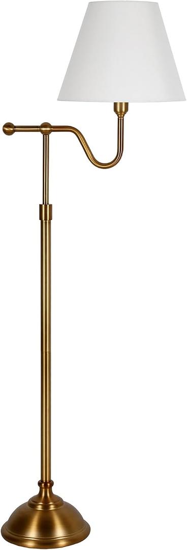 Henn&Hart 63" Modern 1-Light Floor Lamp with White Fabric Empire Shade for Living Room, Bedroom, or Office, Brass