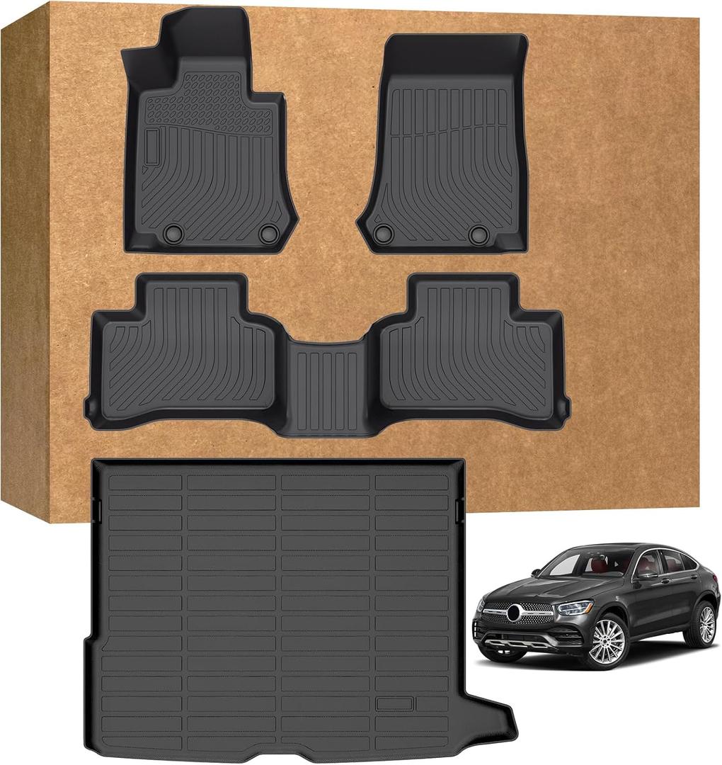 Floor Mats for Mercedes Benz GLC 250/300/350e 2016-2022 (Not for Coupe), Heavy Duty TPE Waterproof Non-Slip All Weather Protection Custom, Floor Mats & Cargo Liner