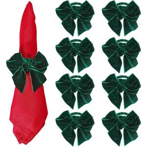 KPOSIYA Christmas Bow Napkin Rings Set of 8, Green Bow Napkin Rings,Chic Velvet Bowknot Napkins Holders for Dinning Table SettingWinter Festive, Christmas, Banquet, Party,Thanksgiving