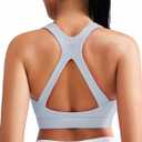 RUNNING GIRL Sports Bras for Women Medium Support V Neck Molded Cup Sports Bras with Sewn in Pads Racerback Running Bra (Small, Ash Grey)