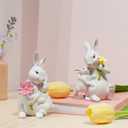 Braxio Easter Bunny Family Figurine Decoration - Bunny Collectible Figurines for Easter Decoration/Spring/Wedding Set of 2