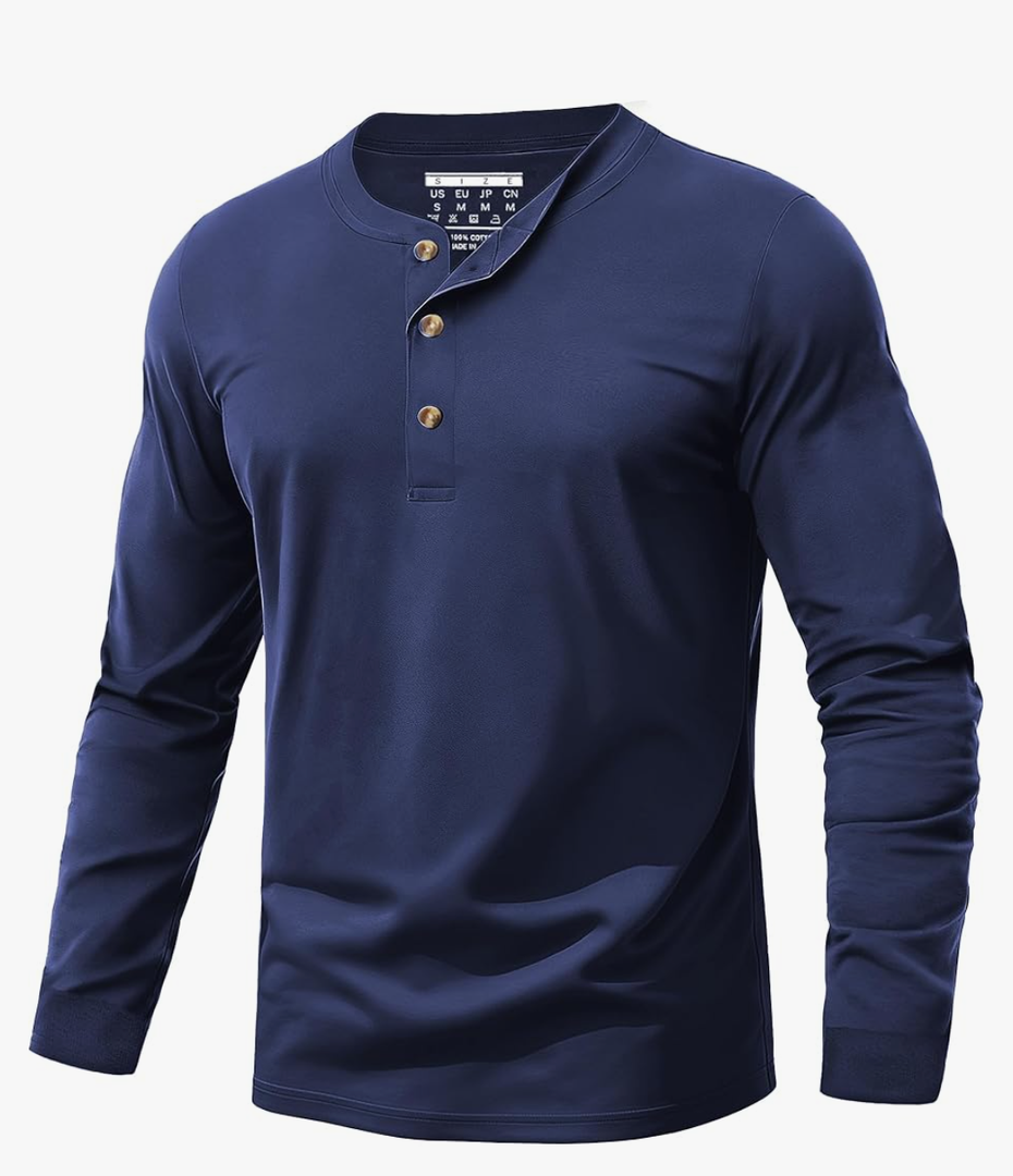 EKLENTSON Men's Henley Shirts Long Sleeve Cotton Lightweight Pullover Shirt Casual Fashion Button T-Shirt Basic Tee Tops, Navy, Extra Large 
