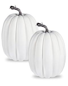 vensovo 2PCS 8 Inch White Plastic Pumpkins for Decorating – Large Artificial Foam Pumpkins for Fall Decor, Halloween, Thanksgiving, Paintable for DIY Crafts & Centerpieces