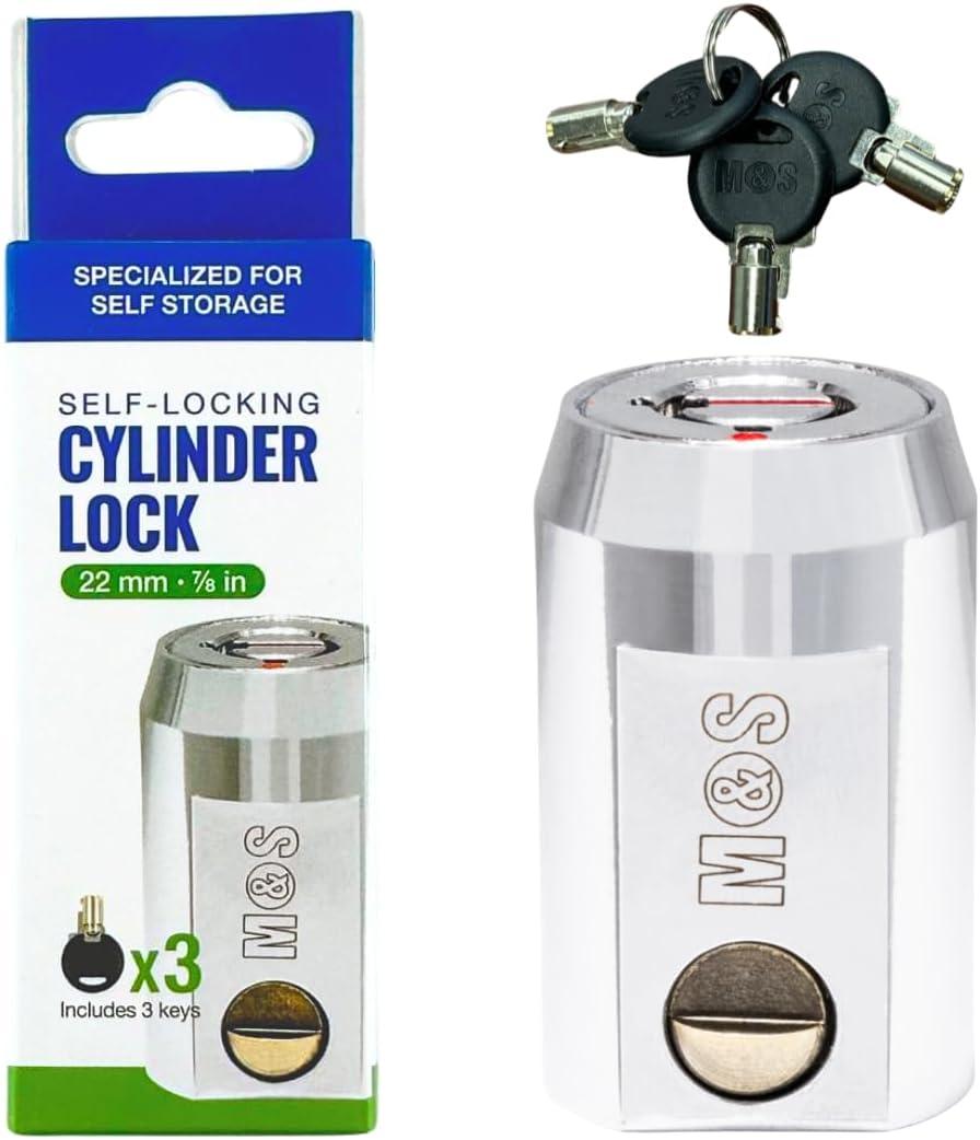 Moving & Storage - Self Locking Cylinder Lock with Weatherproof Design and Tamper Resistant Security for Superior Self Storage Solutions (Three Keys Included)