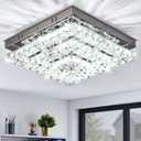 Cainjiazh 11.8" Crystal Chandelier LED Crystal Flush Mount Ceiling Light Modern Chandeliers Square Ceiling Light for Bedrooms Hallway Kitchen Office (6500K Cool White) Without Remote Control