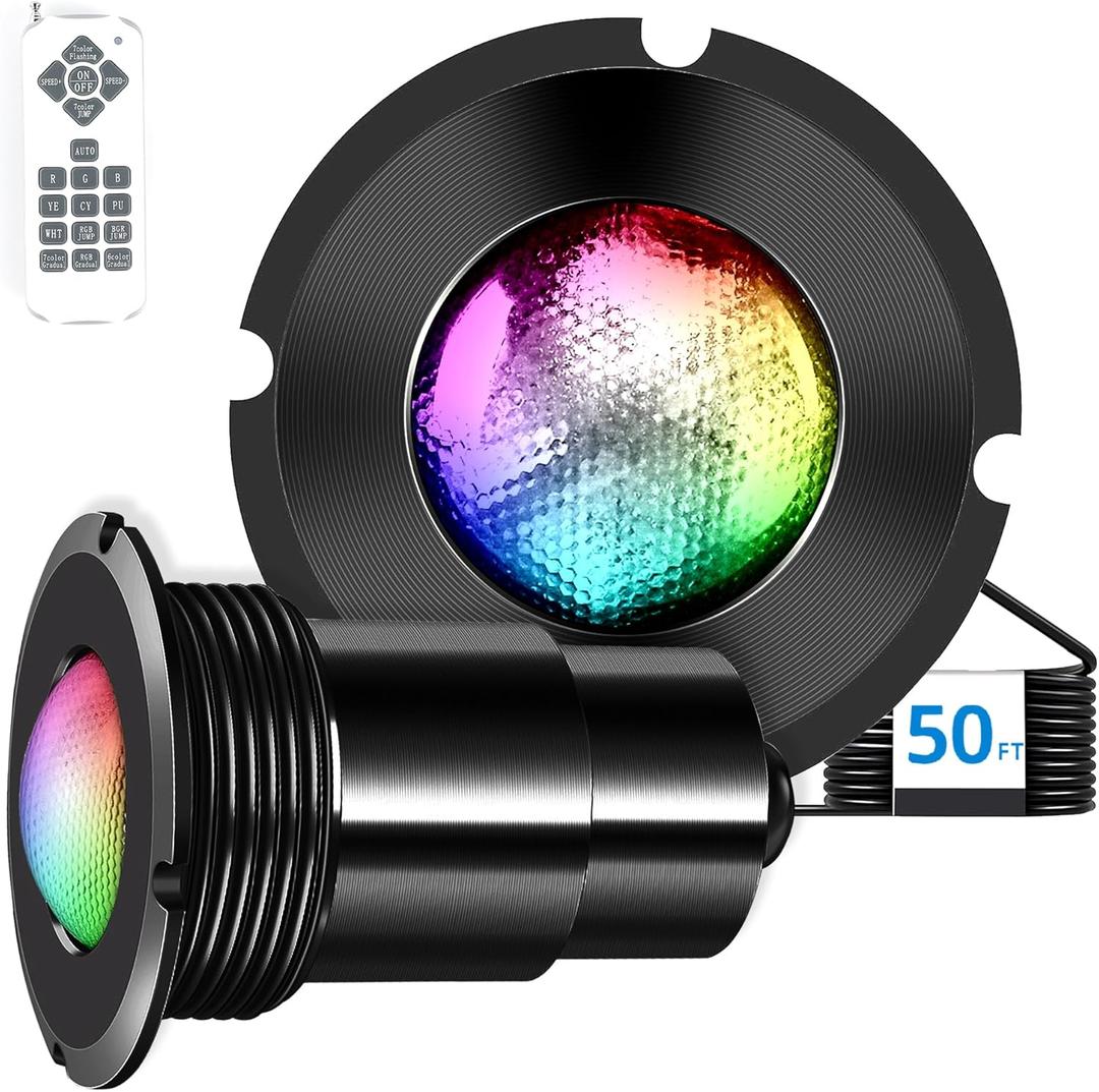 Nicheless Pool Lights for Inground Pool, 1.5 Inch LED RGBW Pool & Spa Lights, AC12V 18W, 50 ft Cord, Remote Control, Powered by Bridgelux LED Chips (Controller Not Supported)