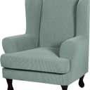 H.VERSAILTEX 2 Piece Stretch Jacquard Wingback Chair Covers Slipcovers Wing Chair Covers (Base Cover Plus Seat Cushion Cover) Furniture Covers for Wingback Chairs, Form Fitted Thick Soft, Sage