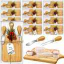 12 Set Christmas Gifts Bridal Shower Favor Bamboo Wooden Square Cheese Board Gift Set Cheese Knives Mini Cutting Board Bulk Set Tags and Boxes Christmas Party Birthday