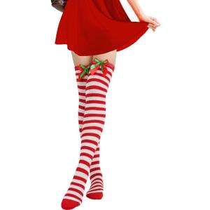 Holiday Hero Christmas Knee-High Socks, one pair, fits size 4-10, Sexy Stockings, Holiday Socks, Christmas Socks (Large, Red & White Stripes)