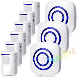 Mimorou Motion Sensor Alarm Wireless Driveway Alarm Indoor Home Motion Detector Long Range Security Alert Monitor System with 6 Sensor and 3 Receiver, 38 Chime Tunes and LED Indicators
