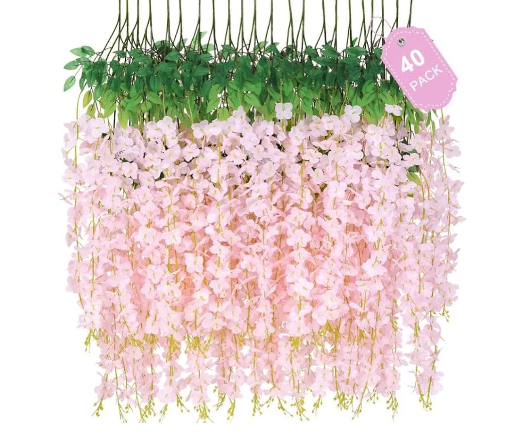 40 Pack Light Pink Wisteria Hanging Flowers, Fake Hanging Flowers for Decoration, Artificial Hanging Flowers,Vines for Bedroom,Flower Garland for Home,Party,Garden, Wall,Wedding Decoration(3.6 Ft/Pcs)