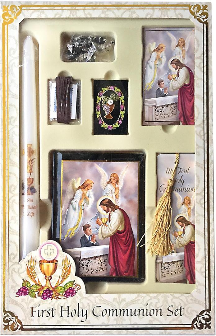 Boys Blessed Sacrament Deluxe First Communion Gift Box Set with Candle