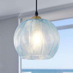 Blue Glass Pendant Light, Single Large 9.8-Inch Globe Shade Hanging Chandelier, Hand Blown Glass Ball Pendant Light Fixtures for Kitchen Island, Staircase, Dining Room, Living Room, Bedroom
