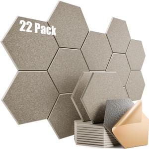 22 Pack Self-Adhesive Acoustic Panels 12" X 10" X 0.4" - Sound Proof Foam Panels with High Density, Stylish Hexagonal Design, Flame Resistant, Absorb Noise and Eliminate Echoes(Camel)