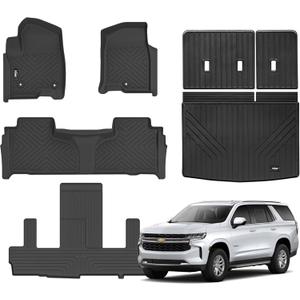 Floor Mats for 2021-2024 Chevrolet/Chevy Tahoe/GMC Yukon 7 Seater with Trunk Mat All Weather TPE Rubber Cargo Liner Full Set for Chevrolet Tahoe/GMC Yukon Accessories (Not for Yukon XL) (for 2021-2025 Chevrolet Tahoe)