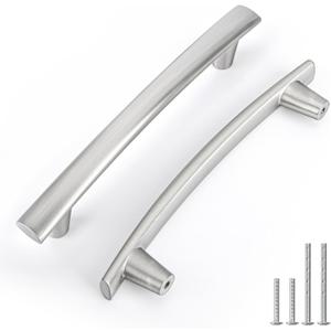 Homdiy 10 Pack Brushed Nickel Cabinet Pulls 5 inch Sliver Cabinet Handles Arch Brushed Nickel Drawer Pulls Curved Sliver Drawer Handles, Kitchen Dresser Hardware for Bedroom Cupboard