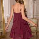 DRESSTELLS Women's Cocktail Ruffle Tiered Dresses, Formal Wedding Guest Graduation Party Mini Dress (Medium, Glitter Burgundy)