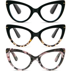 DXYXYO Oversized Cat Eye Reading Glasses Women Blue Light Blocking with Magnification 1.75 Computer Readers Vintage Fashion Cute Eyeglasses 3 Pack (Black+tortoise+pattern)