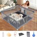 Whelping Box for Dogs, 50''x50''x26.5'', Sturdy Dog Playpen with Tear-Resistant Transparent Mesh Fabric, Include Sterile Mucus Extractor Catheter