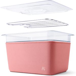 Greater Goods Sous Vide Container 12 Qt with Stainless Steel Rack, Insulation Sleeve, and Lid, (Pink)