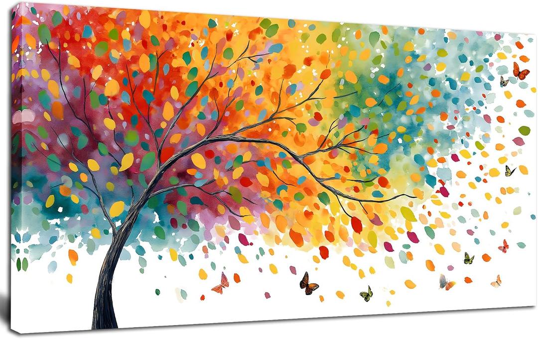 Trogonup Tree of Life Wall Art for Living Room Colorful Butterfly Canvas Prints Landscape Artwork for Bedroom Office Ready to Hang 20"x40"