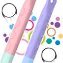 Kid-Friendly Tablet Stylus with Tether, Purple and Pink Kids Pen for iPad, AMZ Fire Kids and Kids Pro, All AMZ Fire Tablets, Samsung/Lenovo/Sufface Tablets, All Touch Screen Devices (Purple + Pink)