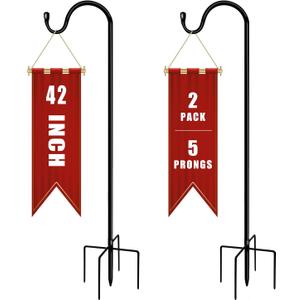 Shepherds Hooks for Outdoor 42 Inch Garden Bird Feeder Pole with 5 Prongs Base Adjustable for Hanging Flower Basket Plant Pot Solar Lantern Light Wind Chime Hanger for Wedding Decor 2 Pack