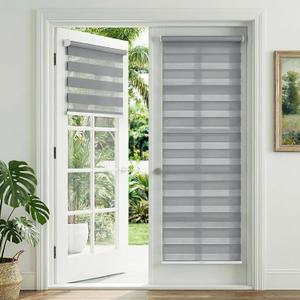 No Drill Zebra Blinds for French Door, 28 5/8" W x 72" L, Grey | Cordless Blinds for Door with 28" Covering Width, Small Gap Design Light Filtering Sheer Shades for Indoor Windows, 1 Panel