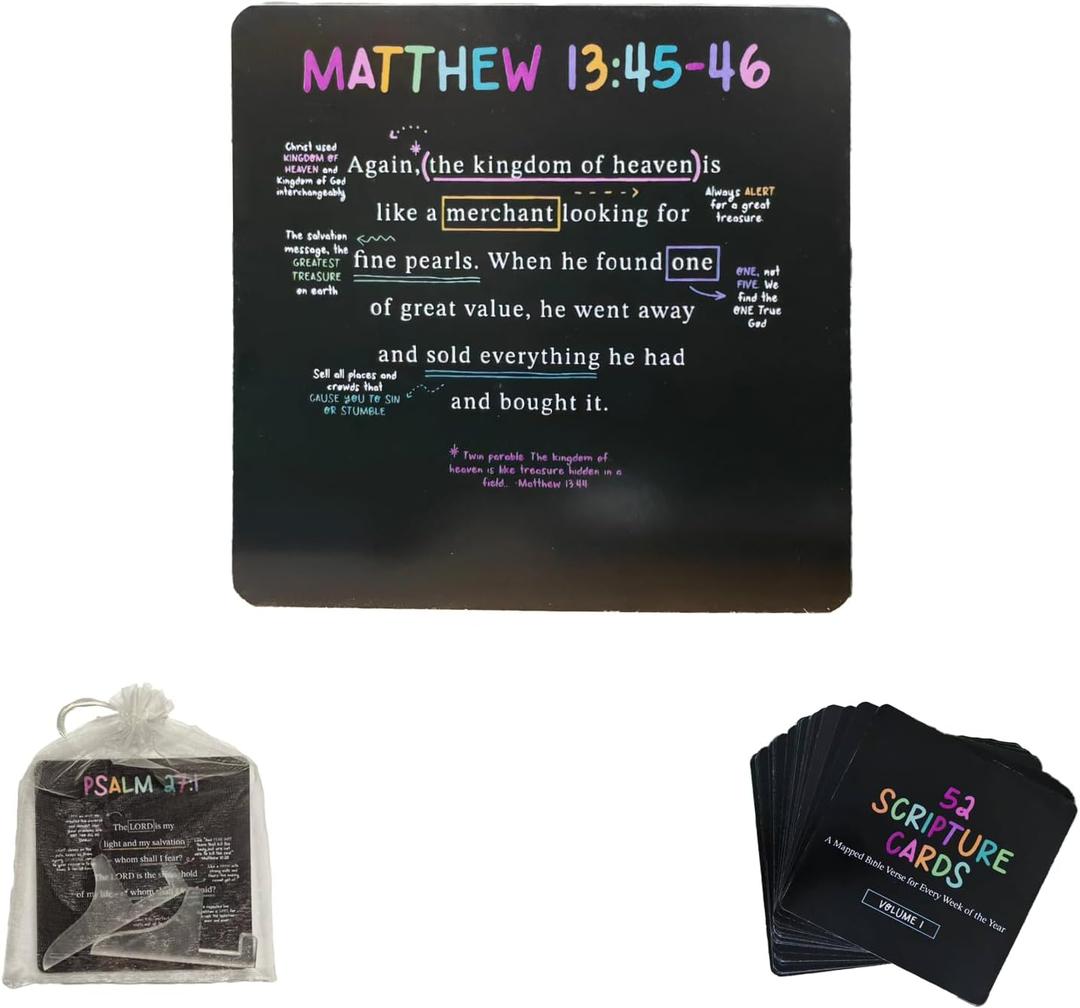 4 x MOOYIYAN 52 Scripture Cards with Stand,Mapped Bible Verse,a Mapped Bible Verse for Every Week of The Year,Christian Bible Giftsfor Memory, Prayer, and Encouragement-26 Double-Sided