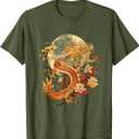 Crimson Lunar Floral Dragon Art Noveau T-Shirt 2XL