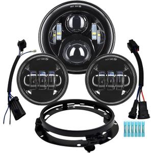 AlyoNed 7 inch Motorcycle LED Headlight 4.5" Fog Passing Lights DOT Kit Compatible with Harley Davidson Fat Boy Street Glide Heritage Softail Road King Switchback Electra Glide Ultra Classic Black